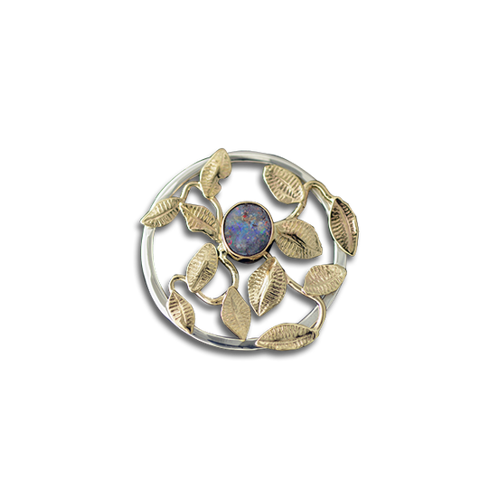Boulder Opal Ivy Wreath Pendant: SS/14k