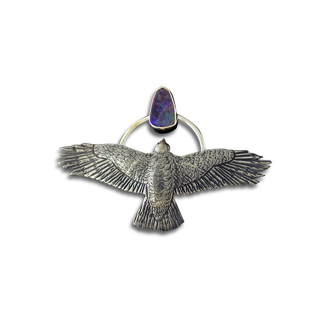 Original Pin/Pendant: Hawk - SS/14K/Boulder Opal