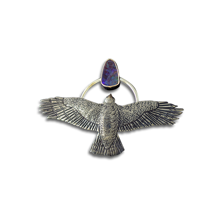 Original Pin/Pendant: Hawk - SS/14K/Boulder Opal