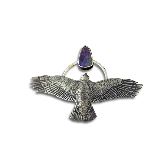 Original Pin/Pendant: Hawk - SS/14K/Boulder Opal