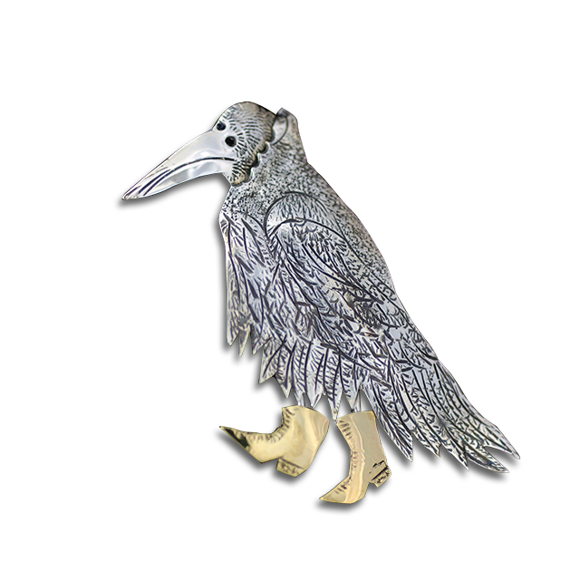 Original Pin/Pendant: Cloaked Raven w/ Boots - SS/14K