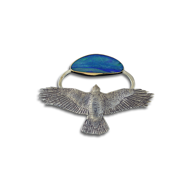 Original Pin/Pendant: Hawk - SS/14K/Boulder Opal