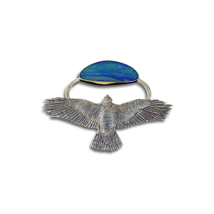Original Pin/Pendant: Hawk - SS/14K/Boulder Opal
