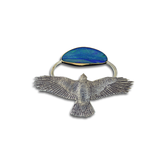 Original Pin/Pendant: Hawk - SS/14K/Boulder Opal