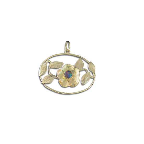 Opal Triplet Flower and Vine Pendant: SS/14K
