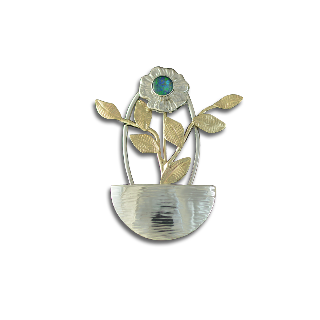 Flower in Pot with Opal Triplet Pendant: SS/14k