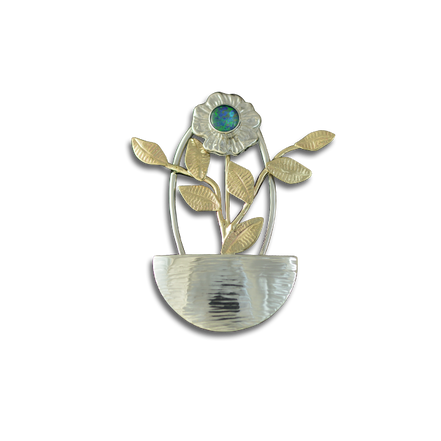 Flower in Pot with Opal Triplet Pendant: SS/14k