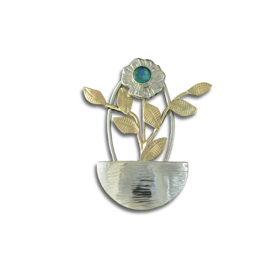 Flower in Pot with Opal Triplet Pendant: SS/14k