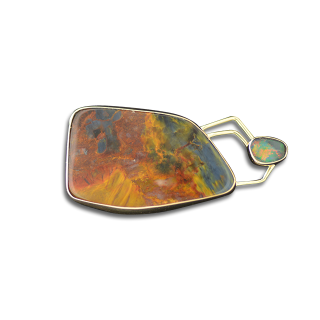 Pietersite/Boulder Opal Slide: SS/14K
