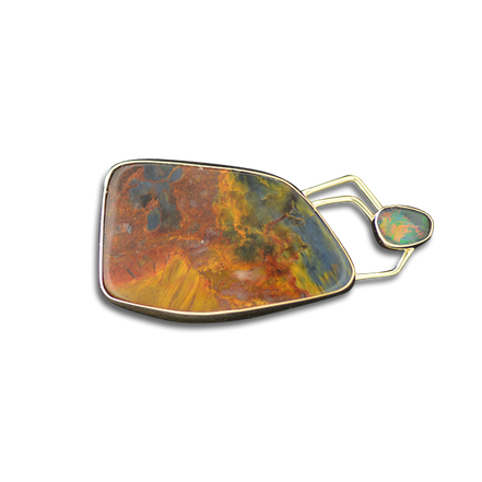 Pietersite/Boulder Opal Slide: SS/14K
