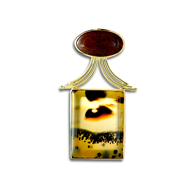Original Pin/Pendant: Agate/Carnelian - SS/14K