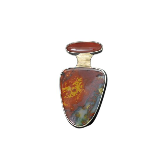 Agate and Carnelian Pin/Pendant: SS/14K