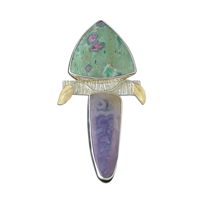 Ruby Zoisite/Lavender Agate Pin/Pendant - Sterling/14K