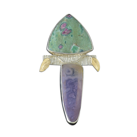 Ruby Zoisite/Lavender Agate Pin/Pendant - Sterling/14K