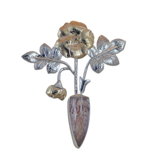 Brazilian Quartz w/ Amethyst Inclusions Pin/Pendant: - SS/14k