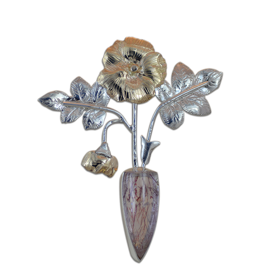 Brazilian Quartz w/ Amethyst Inclusions Pin/Pendant: - SS/14k