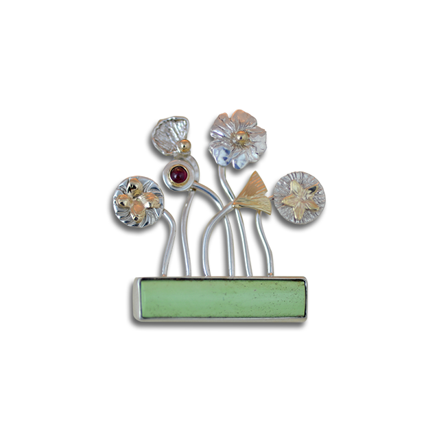 Original Pin/Pendant: 14K Gold/Sterling w/ Lemon Chrysoprase and Garnet