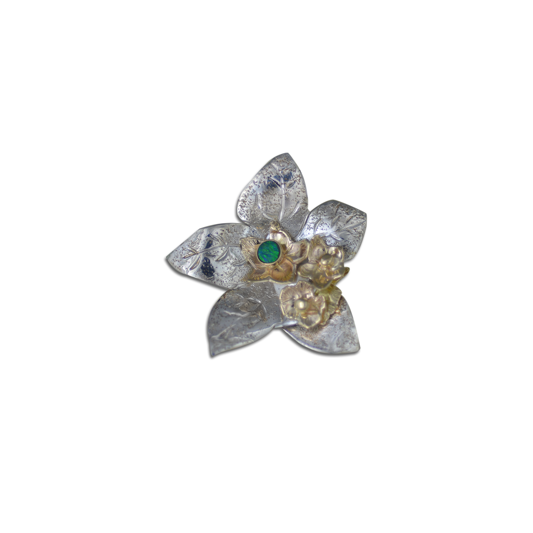 Flowers with Opal Doublet Pin/Pendant - Sterling / 14K