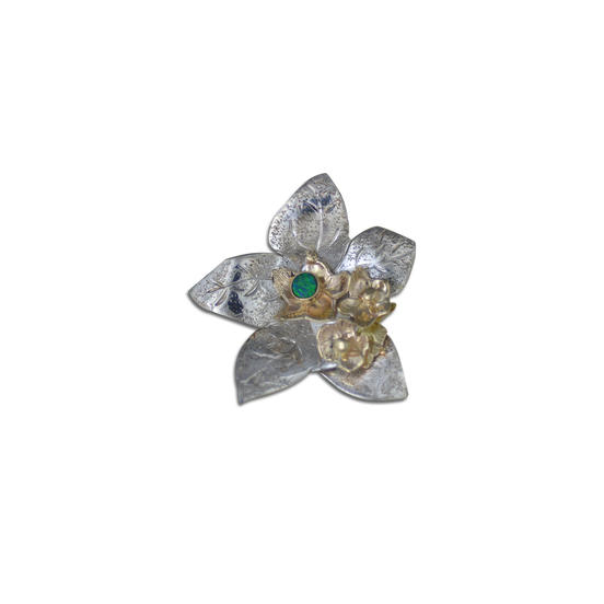 Flowers with Opal Doublet Pin/Pendant - Sterling / 14K