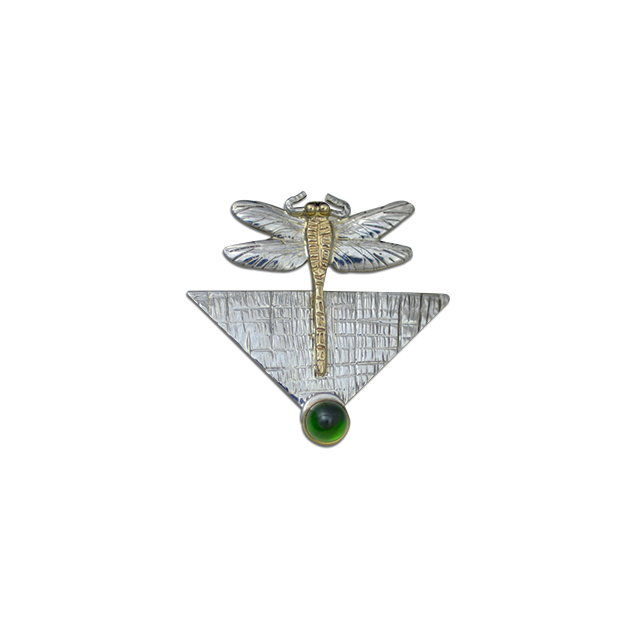 Dragonfly Pin/Pendant: Chrome Diopside - SS/14K