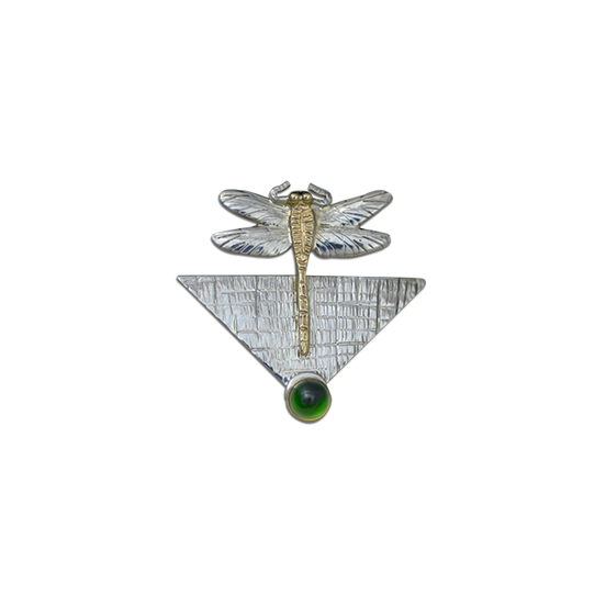 Dragonfly Pin/Pendant: Chrome Diopside - SS/14K