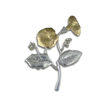 Morning Glory Pin/Pendant: Sterling Silver and 14K Gold Flowers