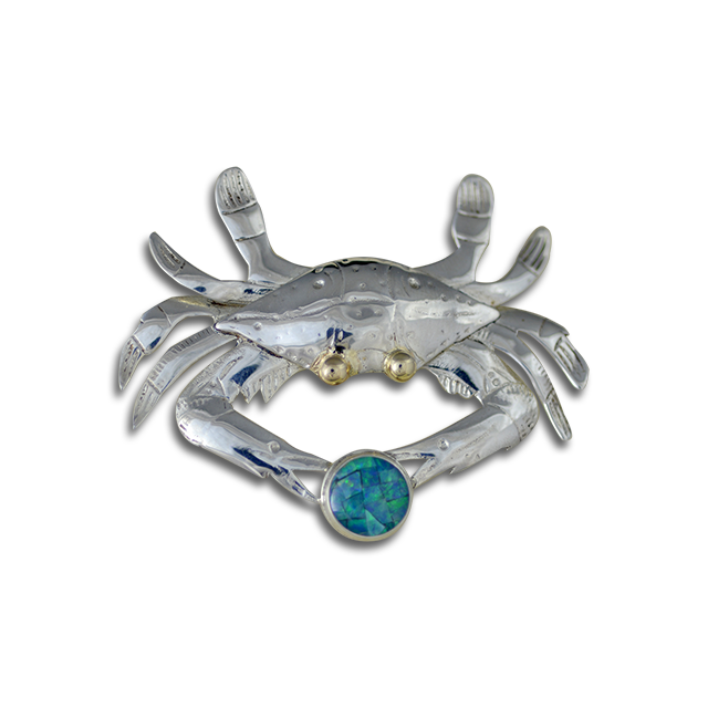 Crab Pin/Pendant - Sterling Silver w/ Opal Triplet