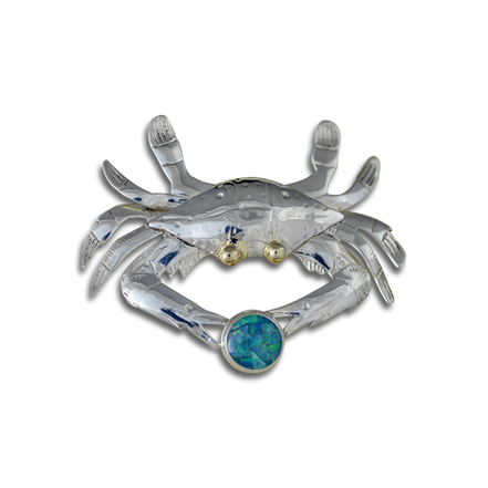 Crab Pin/Pendant - Sterling Silver w/ Opal Triplet