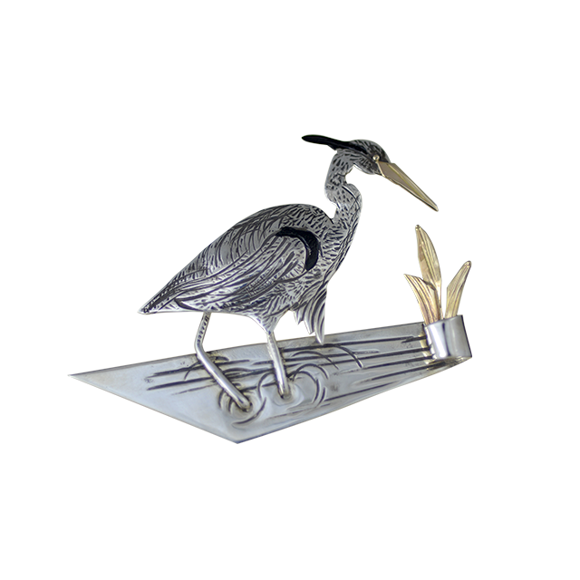 New! Original Heron Pin/Pendant: Sterling Silver and 14K Gold
