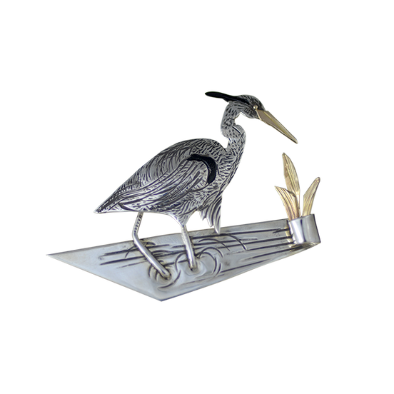 New! Original Heron Pin/Pendant: Sterling Silver and 14K Gold