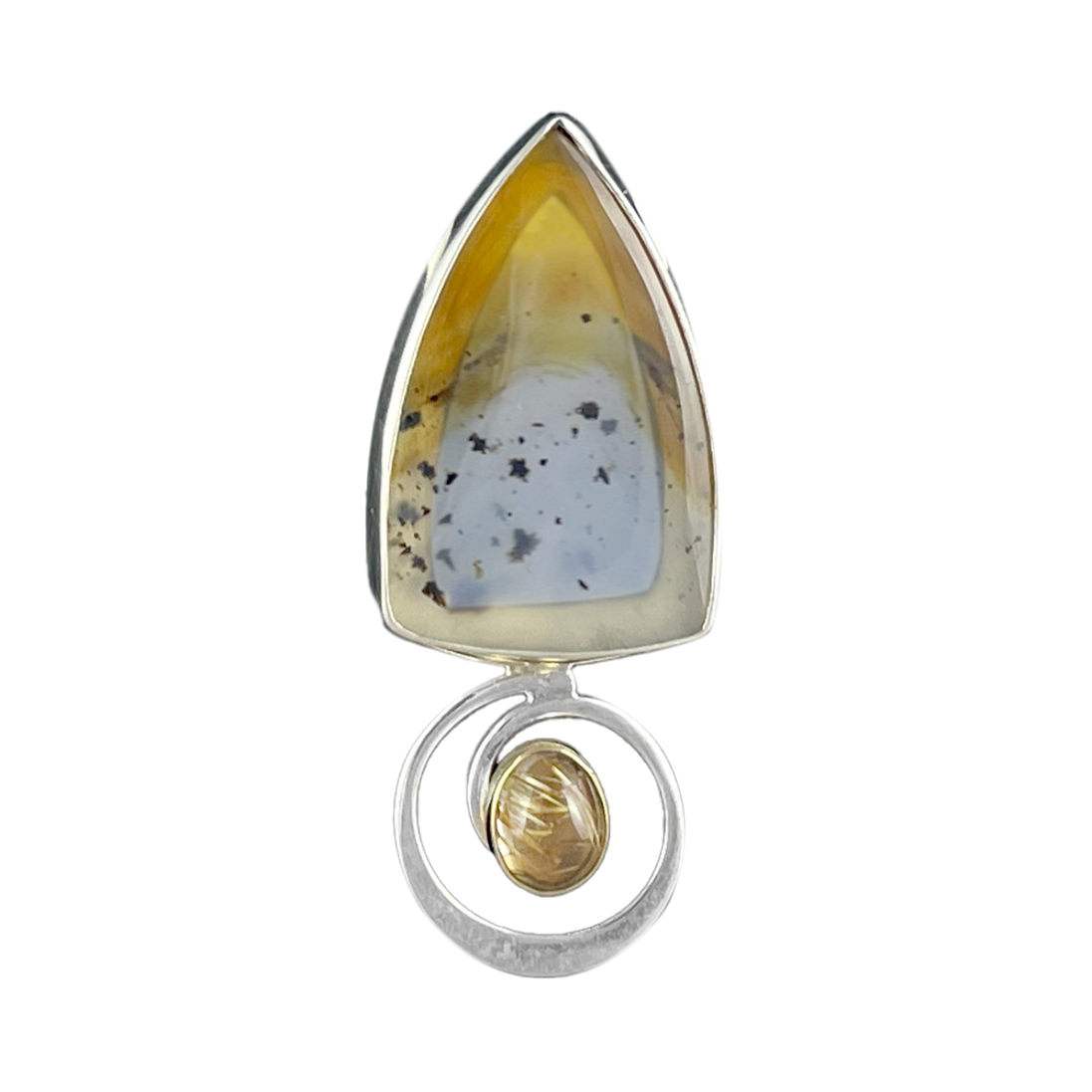 Agate and Swirled Rutilated Quartz in Sterling Silver and 14k Gold