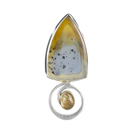 Agate and Swirled Rutilated Quartz in Sterling Silver and 14k Gold