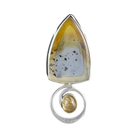 Agate and Swirled Rutilated Quartz in Sterling Silver and 14k Gold