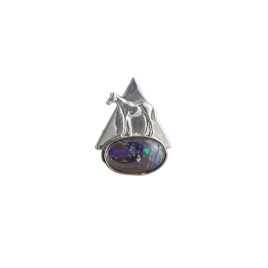 Horse on Triangle with Boulder Opal Pin/Pendant - SS/14K bezel