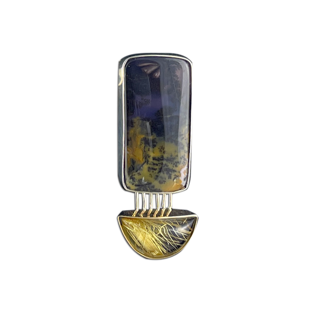 Lavender Agate and Rutilated Quartz Necklace: Lavender Agate - SS/14K