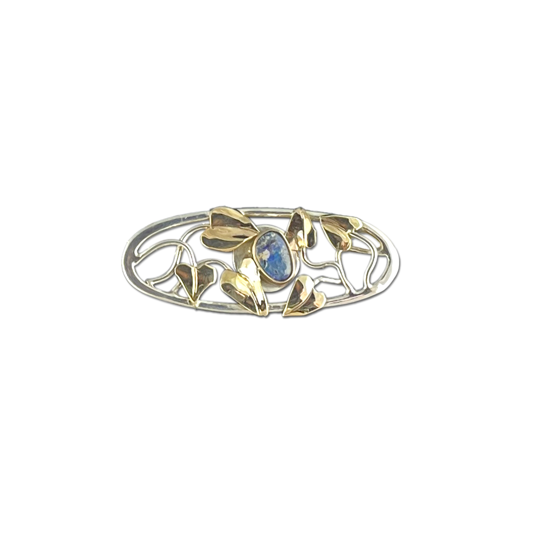 Opal Doublet Neckslide w/ Flowers and Leaves: Sterling/14K