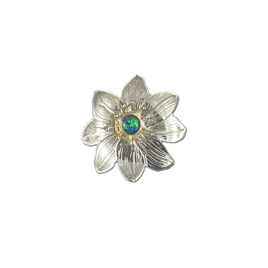 Flower Necklace - SS/14K bezel + stamen w/ Opal Triplet