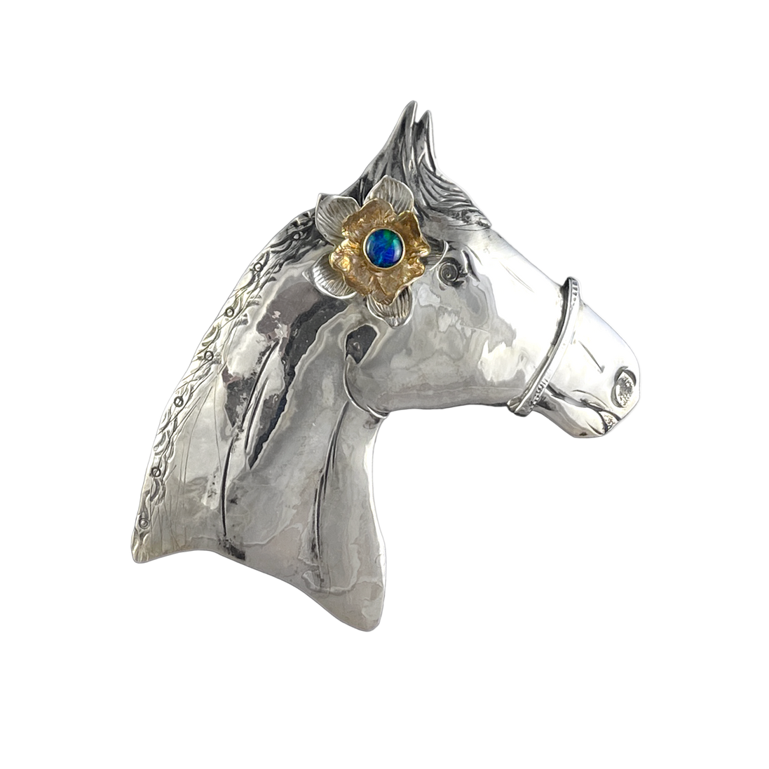 Horse Head with Flower - SS/14k/Opal triplet