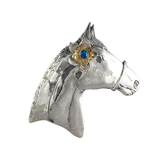Horse Head with Flower - SS/14k/Opal triplet