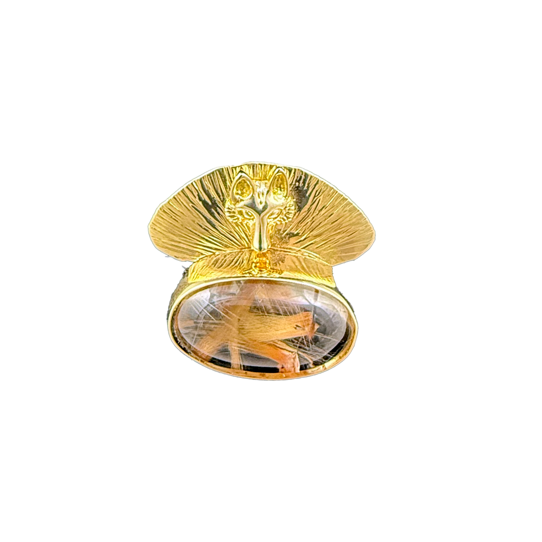 Fox Head Pendant 14K/Rutilated Quartz