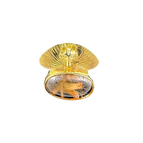 Fox Head Pendant 14K/Rutilated Quartz