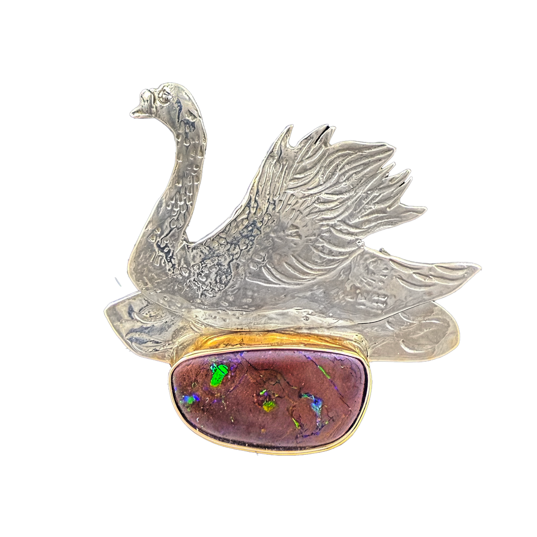 Swan with Boulder Opal: SS/14K w/ Opal