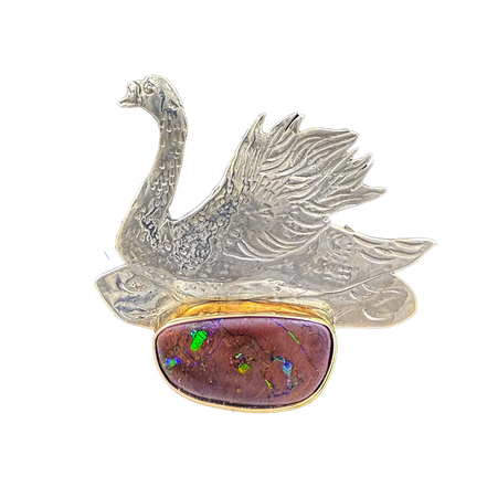 Swan with Boulder Opal: SS/14K w/ Opal