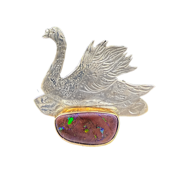 Swan with Boulder Opal: SS/14K w/ Opal