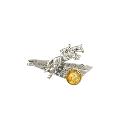Fox Hunting Horse - Pin/Pendant: SS/14K bezel + Rutilated Quartz