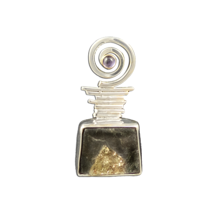 Iron Pyrite in Schist Pin/Pendant - SS/14K bezel w/ Amethyst