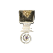Pyrite in Schist in Sterling and Amethyst with a 14K Bezel, Pendant (or Pin)
