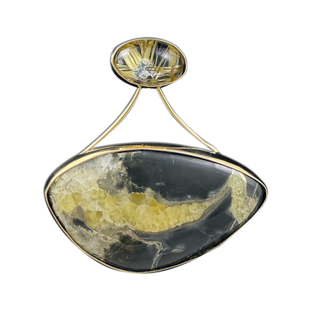 Simbercite + Rutilated Quartz Necklace: 14K