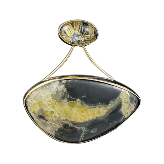 Simbercite + Rutilated Quartz Necklace: 14K