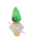 Chrysocolla Pin/Pendant - SS/14K bead, spiral and bezel wall